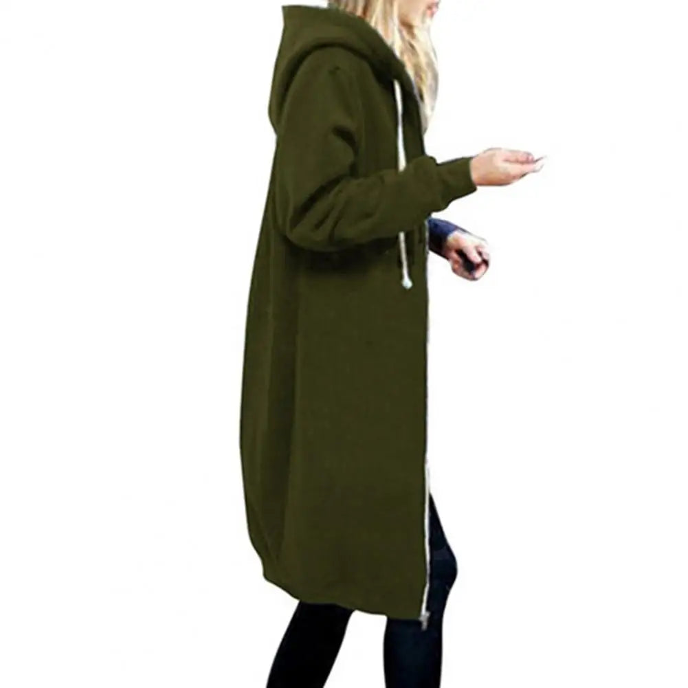 Veste Sweat Femme Polaire À Capuche Longue Zip Manches Longues Ample – Chaud & Confortable | Automne Hiver