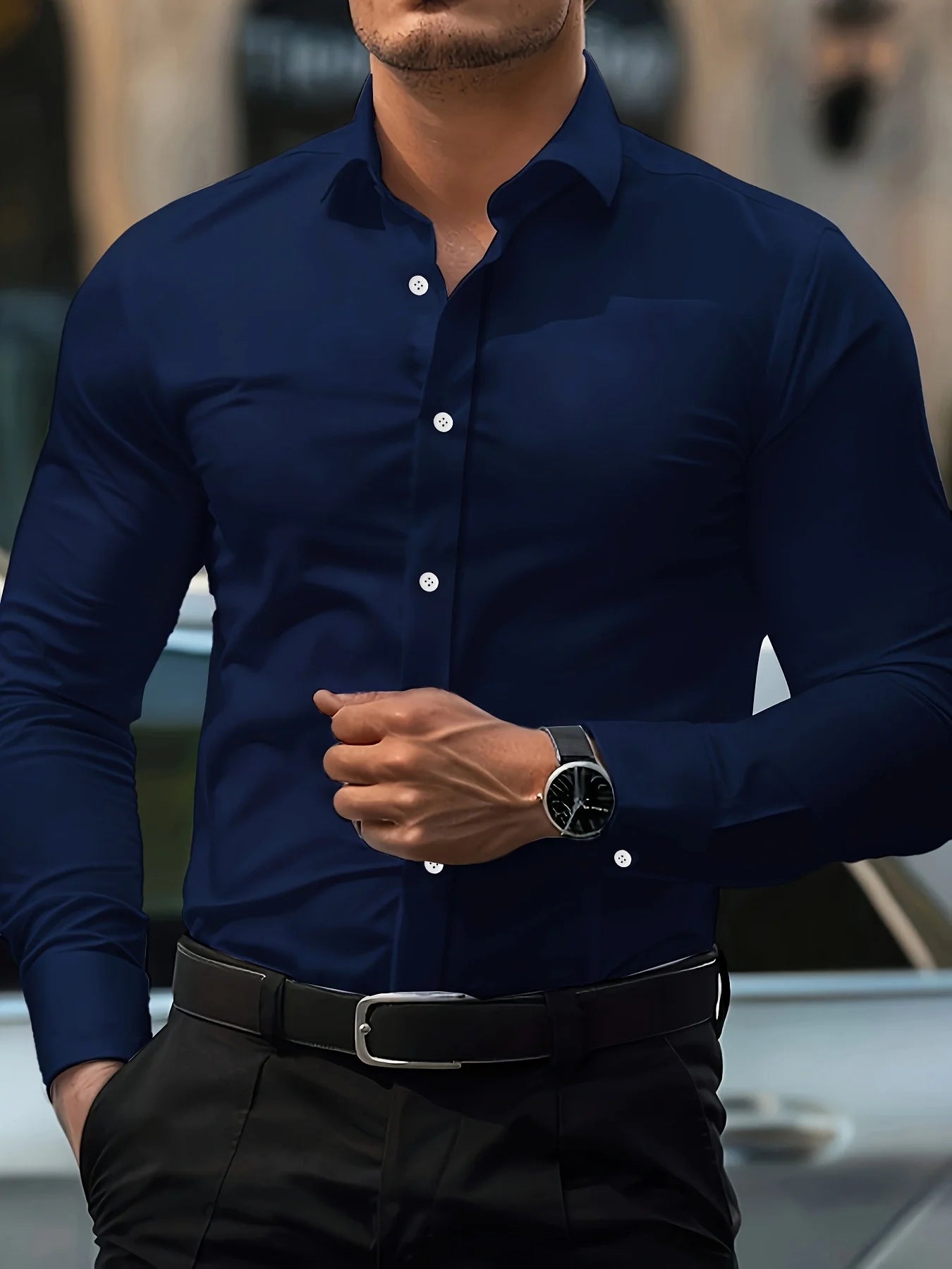 Chemise Homme Manches Longues Tissu Élastique Couleur Unie Multi-Couleurs Qualité Premium Basique Intemporelle Confortable Élégante Polyvalente – Chemise Premium Manches Longues Élastique Couleur Unie Multi-Couleurs | Mode Homme Chemise Premium