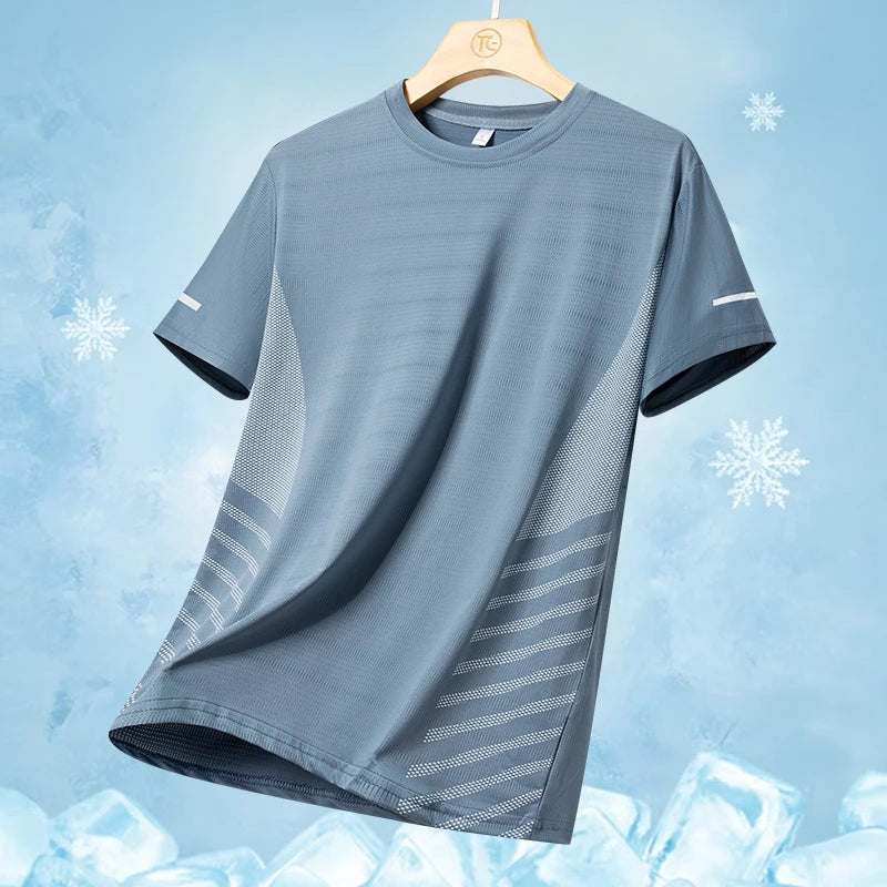T-Shirt Running Homme Été Soie de Glace Ultra-Léger Imprimé Réfléchissant Séchage Rapide Manches Courtes Respirant Fitness Sport Grande Taille 5XL – Tee Sport Performance | Mode Homme Sport
