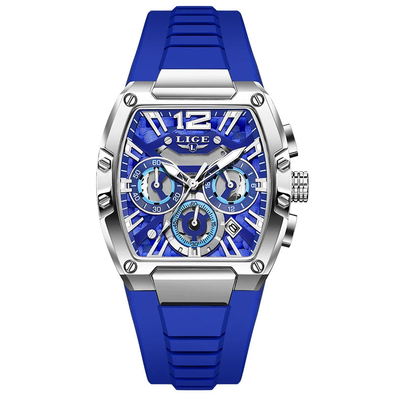 Montre Homme LIGE Sport Quartz Silicone Squelette Lumineux Calendrier – Étanche Outdoor Fashion