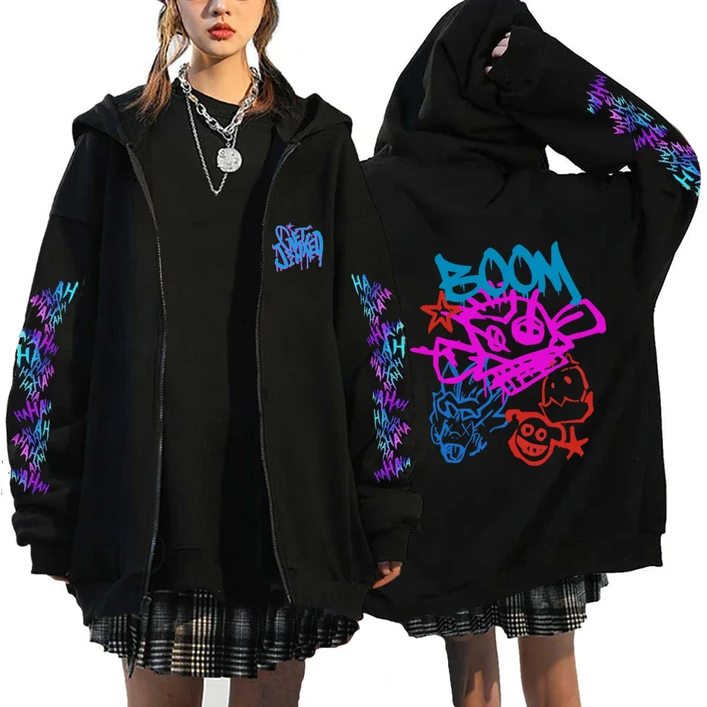 Hoodie Zip Arcane Jinx Harajuku Anime Graffiti – Streetwear Gothic Unisexe Gamer