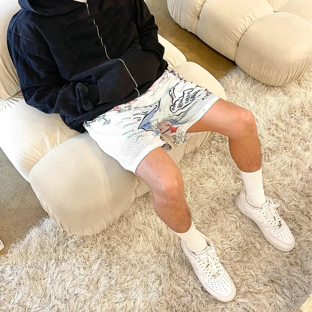 Short Homme Été Rose Broderie Casual Streetwear Hip Hop Fitness Polyester Séchage Rapide Respirant – Short Sport Tendance | Mode Homme Urban