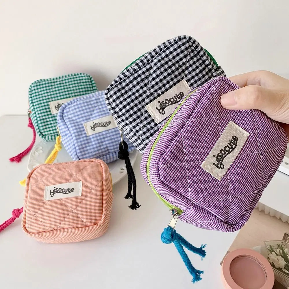 Mini Pochette Vichy Zippée – Trousse Cosmétique Porte-Monnaie Serviettes Hygiéniques Organiseur Cadeau