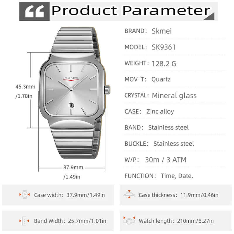 Montre Unisexe SKMEI Luxe Quartz Bracelet Acier – Analogique Date Étanche Fashion