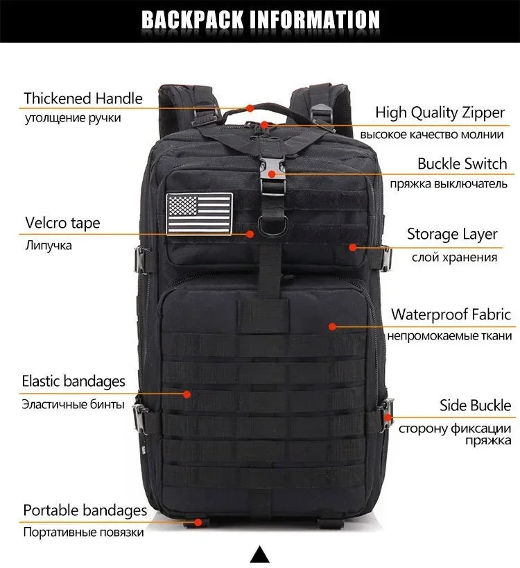 Sac à Dos Tactique Homme 45L – Sac Randonnée Camping Chasse Trekking Molle Militaire