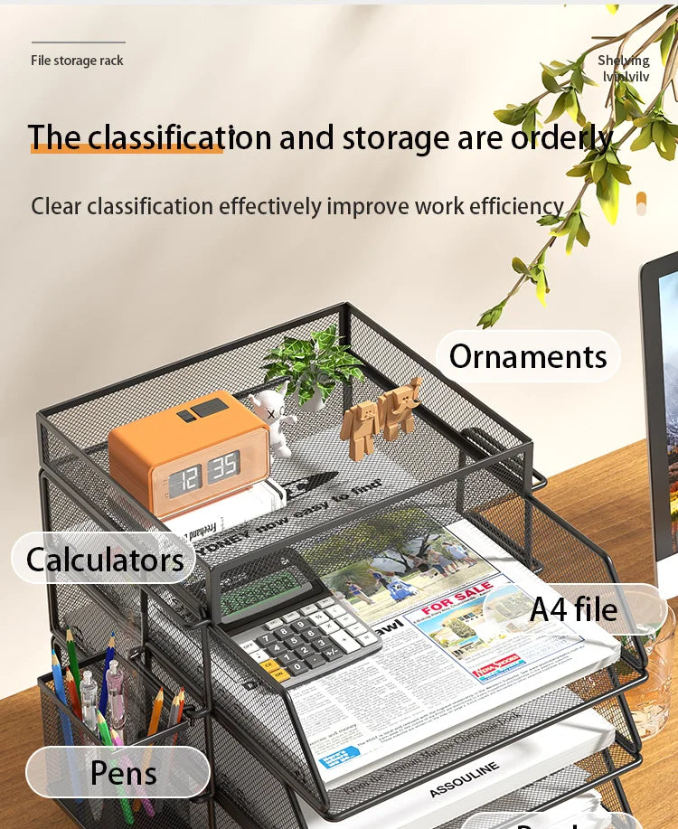 Trieur Bureau 4 Niveaux Empilable Noir – Organisateur Courrier Documents Papier Lettre