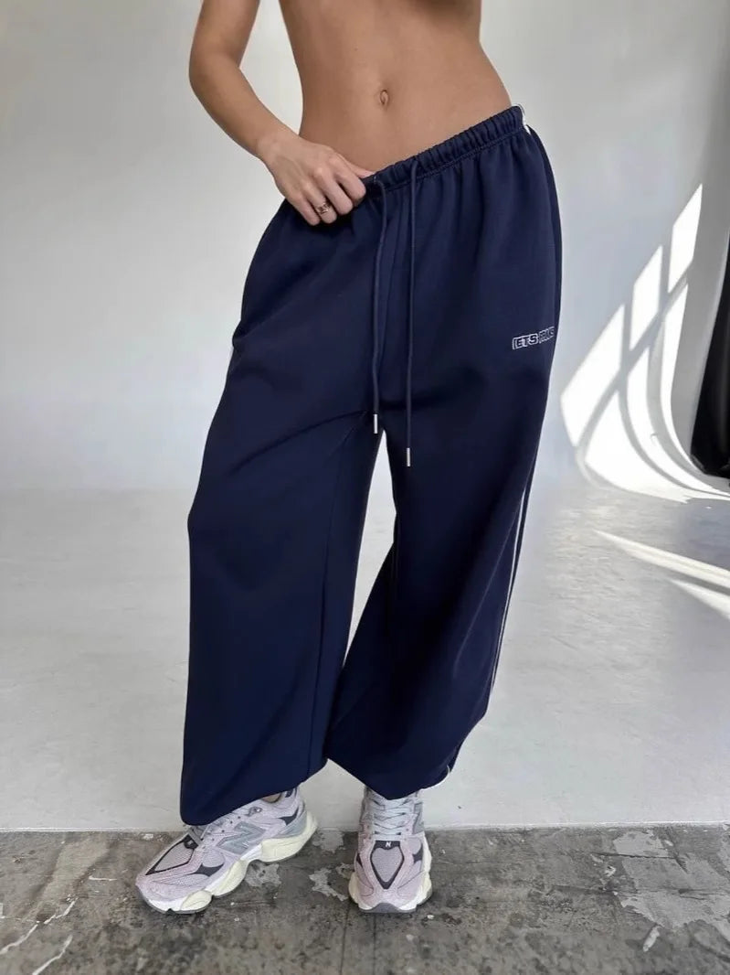 Pantalon Large Rayures Femme Retro Américain Baggy Jogger – Coupe Droite Casual Streetwear | Printemps Automne
