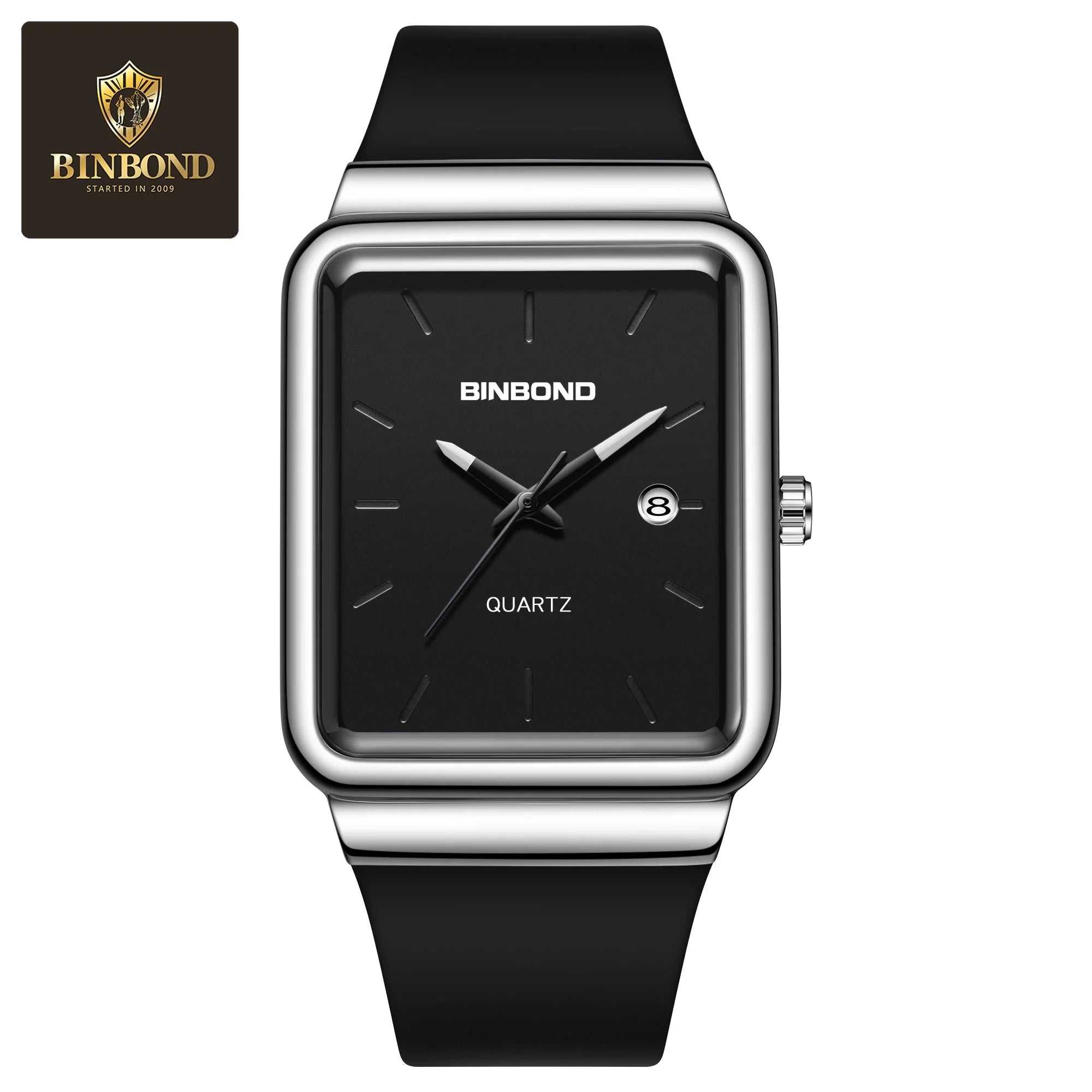 Montre Homme BINBOND Carré Quartz Silicone – Fashion Simple Étanche Tendance Original