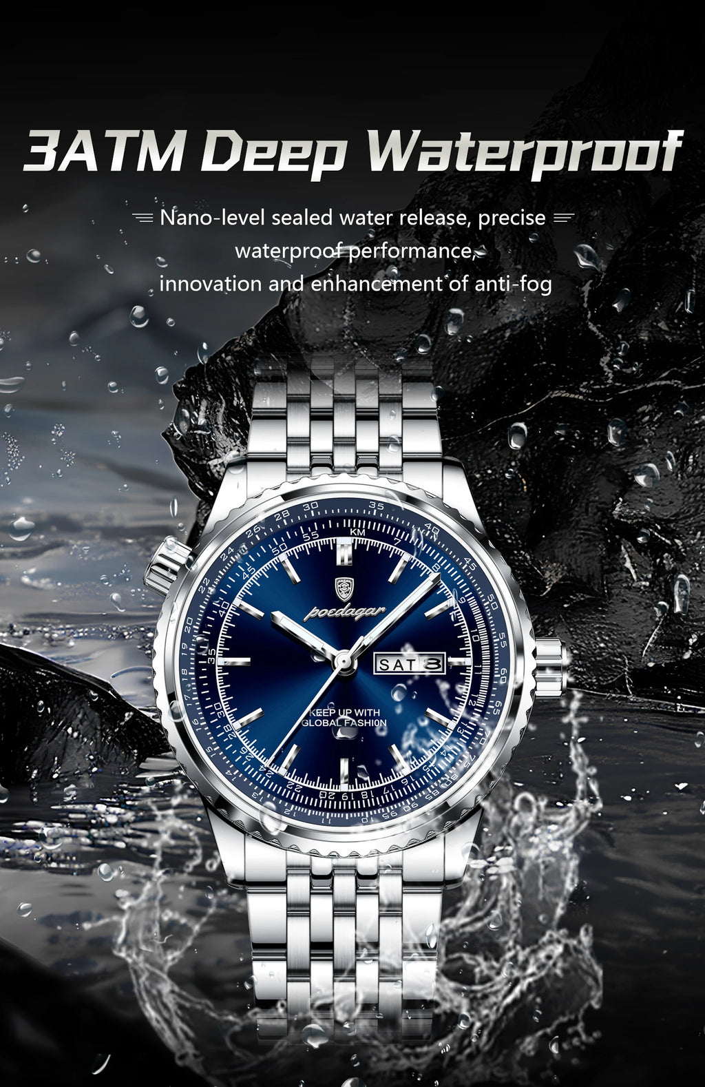 Montre Homme POEDAGAR Militaire Luxe Quartz – Acier Date Semaine Lumineux Étanche Fashion