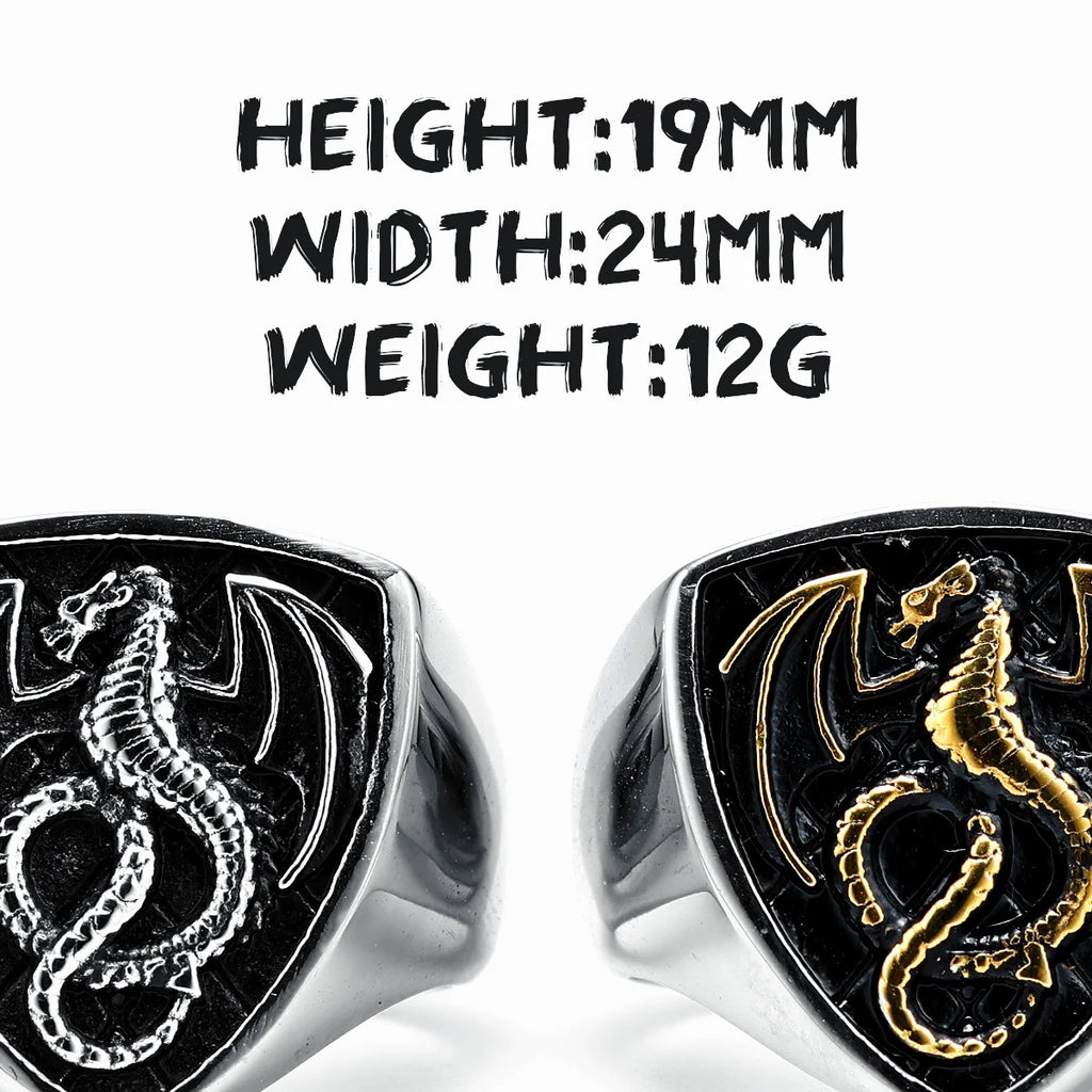Bague Dragon Bouclier Acier 316L Homme — Style Rock Punk Viking Biker Retro