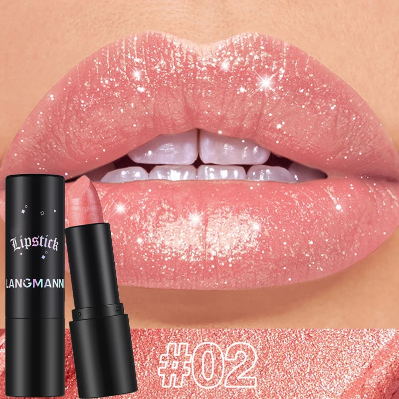Rouge à Lèvres Métallique Nacré 7 Couleurs – Waterproof Longue Tenue | Diamant Brillant