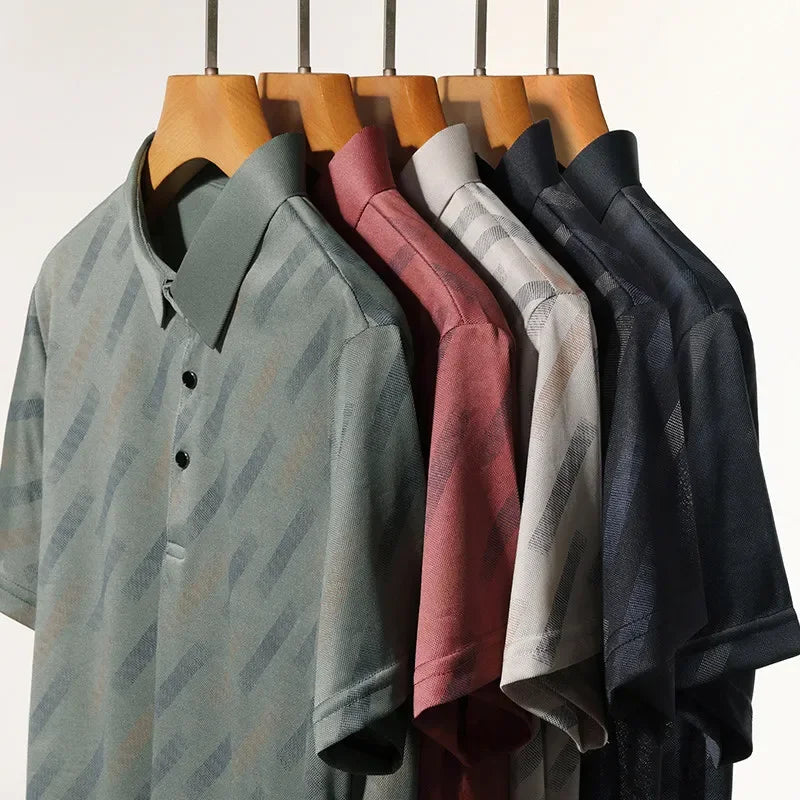 Polo für Herren, modisch, kurze Ärmel, Reverskragen, diagonale Streifen, bedruckt, lässig, Business, Golf, trendig, elegant – Premium Polo gestreift | Herrenmode Business Premium