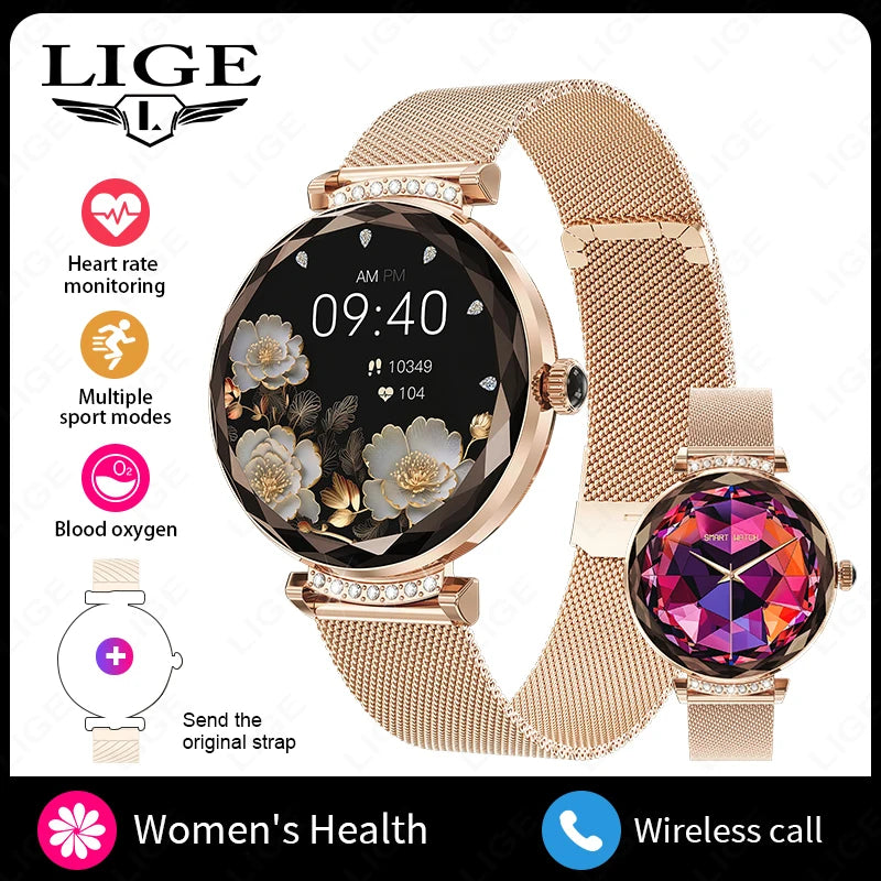 Montre Connectée Femme LIGE NX7 Pro – Écran AMOLED | Appels Bluetooth, Suivi Santé & Sport | Smartwatch Fashion Luxe