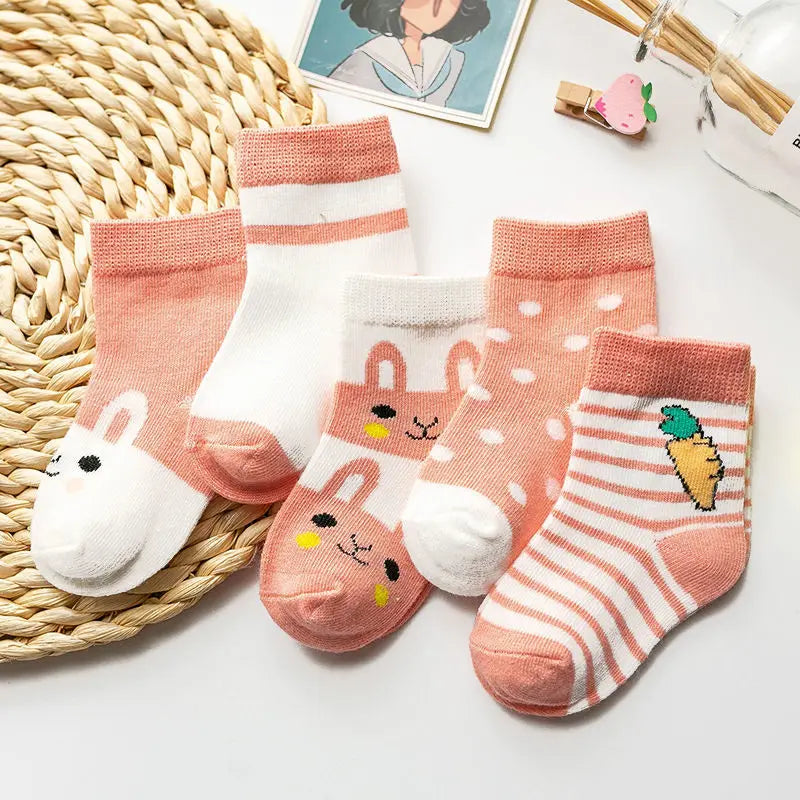 5er-Pack Kindersocken Baumwolle Tiermuster – Frühling Herbst Baby Jungen Mädchen 0-6 Jahre