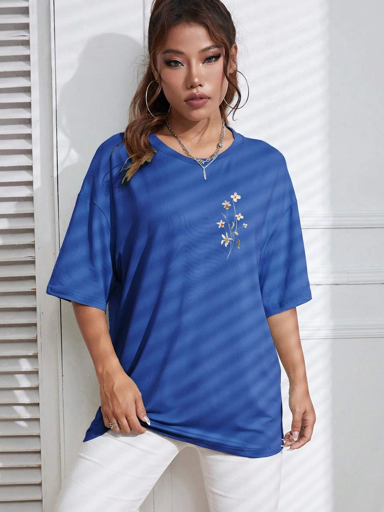 T-Shirt Femme Coton Imprimé Fleurs Manches Courtes Ample Doux Respirant – Top Casual Confortable | Street Style