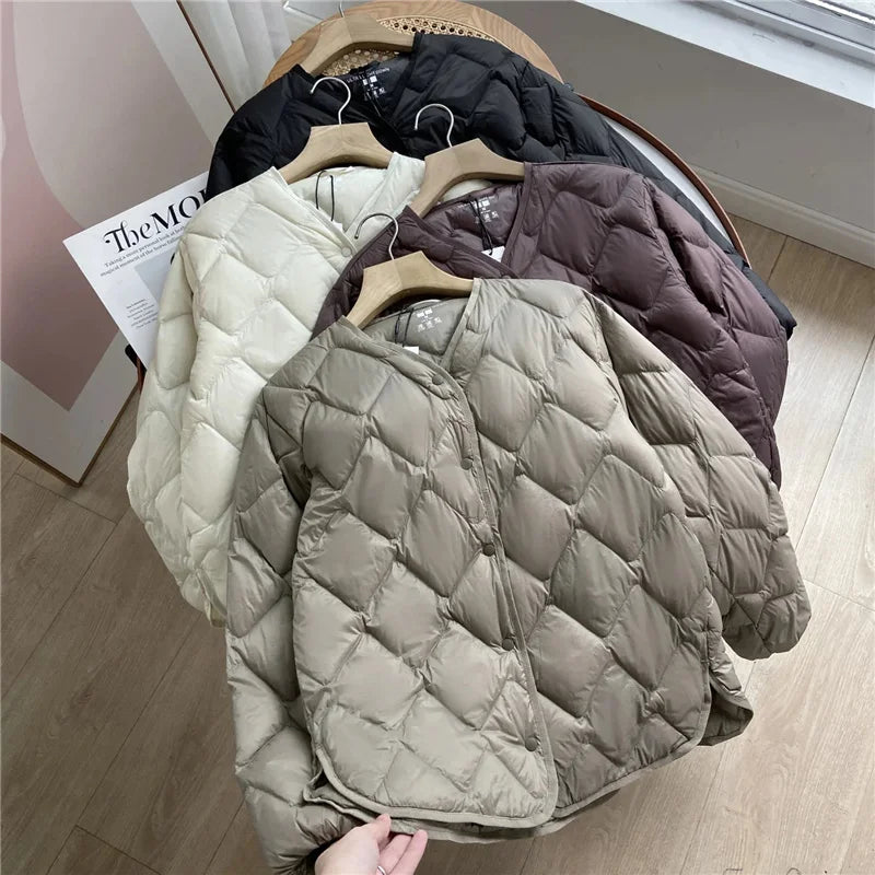 Ultraleichte Kragenlose Daunenjacke 90% Entendaunen Damen - Freizeit-Mantel Herbst Winter | Janveny