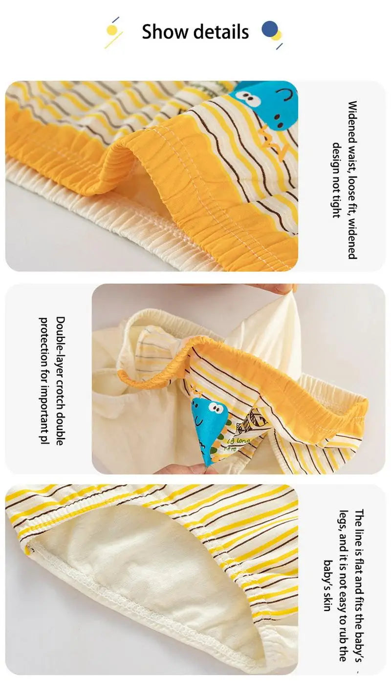 Lot 3 Slips Garçon Coton Imprimé Dinosaure – Sous-Vêtements Respirants Doux 2-14 Ans