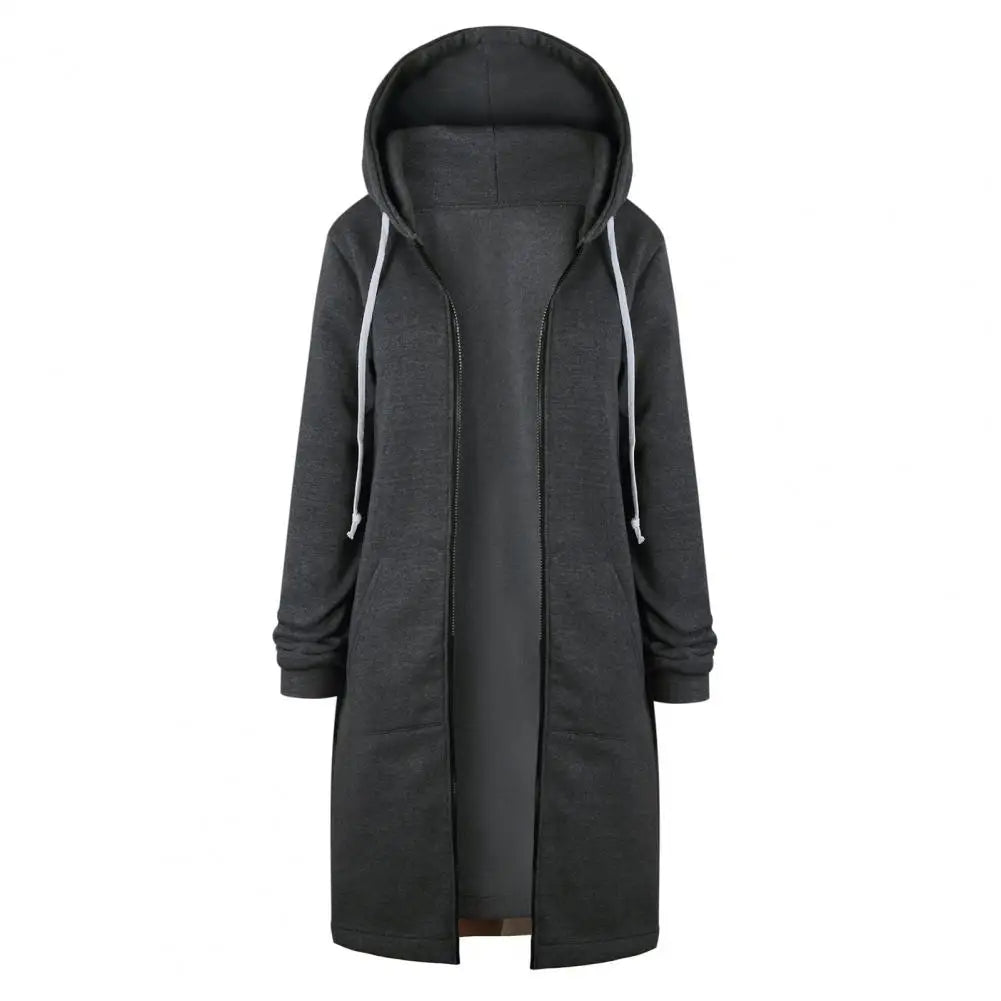 Veste Sweat Femme Polaire À Capuche Longue Zip Manches Longues Ample – Chaud & Confortable | Automne Hiver