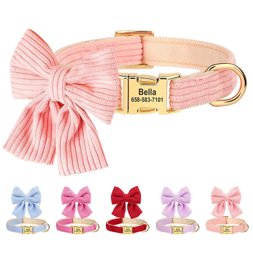 Collier Personnalisé Chien & Chat Nœud Papillon Mignon – Gravure Gratuite ID Plaque Petite & Moyenne Race | Accessoires Animaux