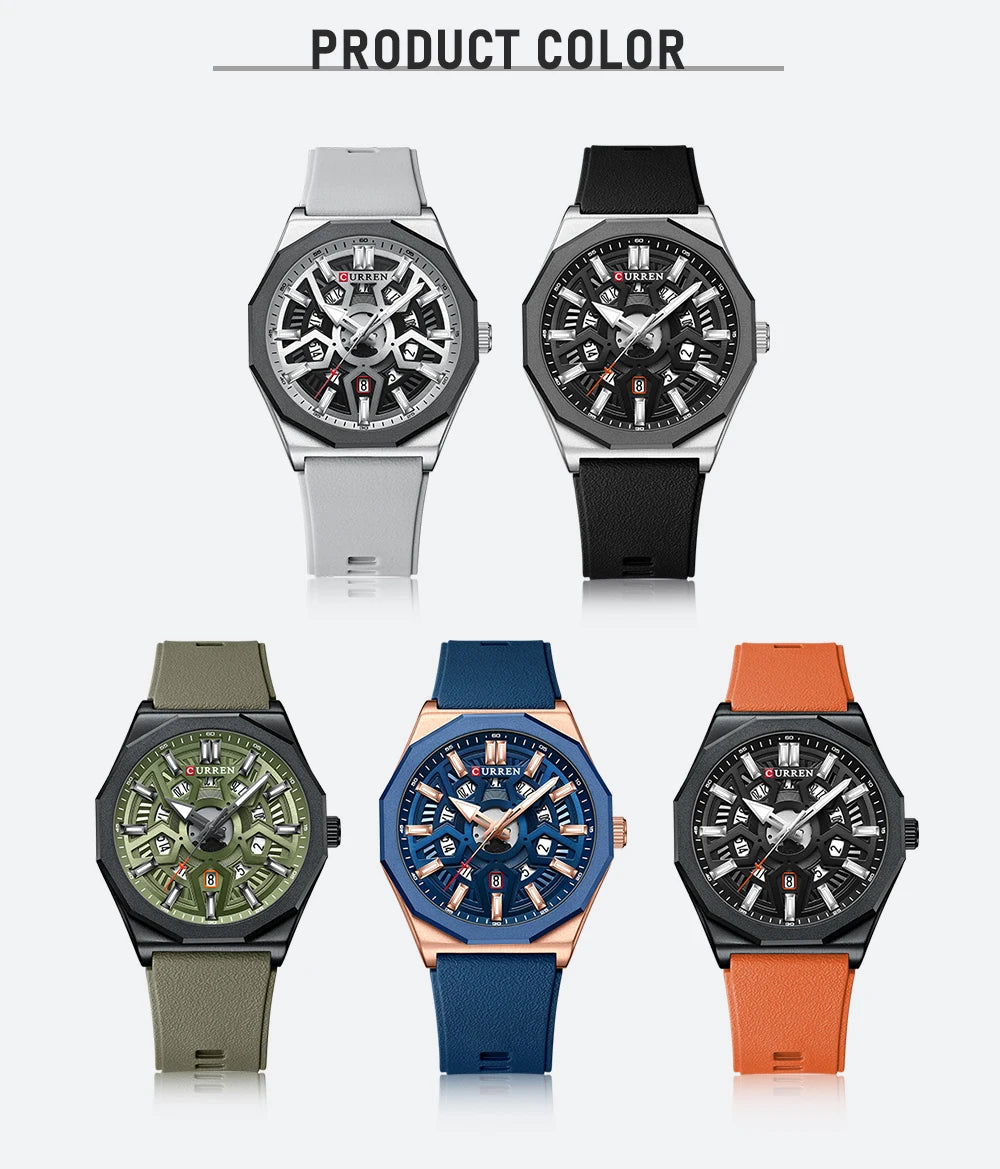 Montre Homme CURREN Design Créatif Quartz Silicone Lumineux Date – Fashion Sport Élégant