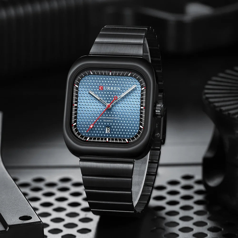 Herrenuhr CURREN Quadrat Business Quarz – Edelstahlarmband Automatische Datumsanzeige