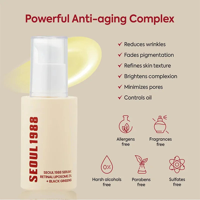 Sérum Visage Rétinol Ginseng Noir Niacinamide 2% – Hydratant Raffermissant Anti-Rides Anti-Âge