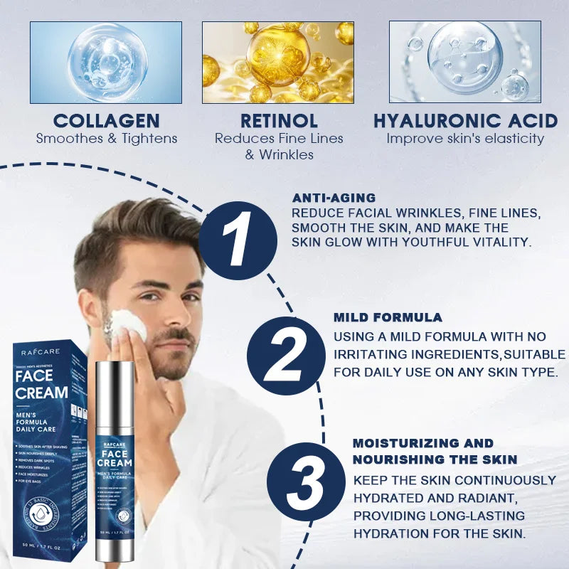 Crème Visage Homme Collagène & Rétinol – Anti-Âge, Hydratante & Anti-Rides | Acide Hyaluronique | Soin Quotidien