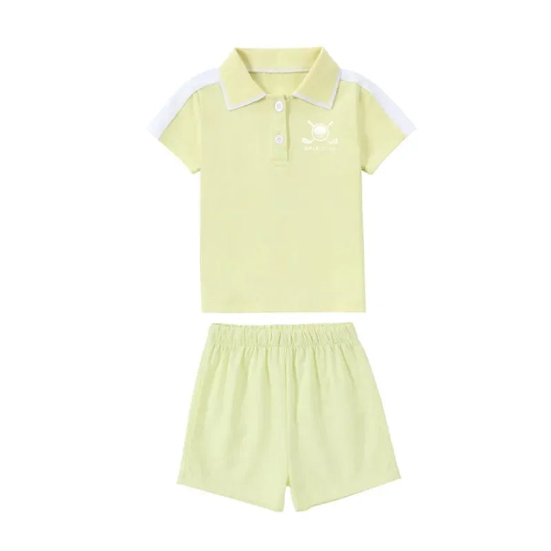 Tenue Golf Enfant Coton Plissé Unisexe – Ensemble Chemise Robe Sport Casual Famille Assortie SS 2025