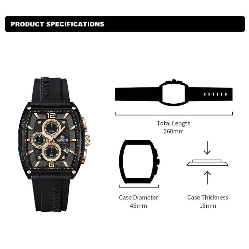 Montre Homme NAVIFORCE 2025 Militaire Sport Quartz – Étanche 50M Silicone Date Haute Qualité