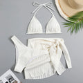 Bikini 3 Pièces Halter Femme Sexy Tanga – Maillot de Bain Avec Paréo Jupe | Blanc Noir Rose Vert Été