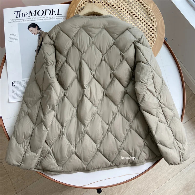 Ultraleichte Kragenlose Daunenjacke 90% Entendaunen Damen - Freizeit-Mantel Herbst Winter | Janveny