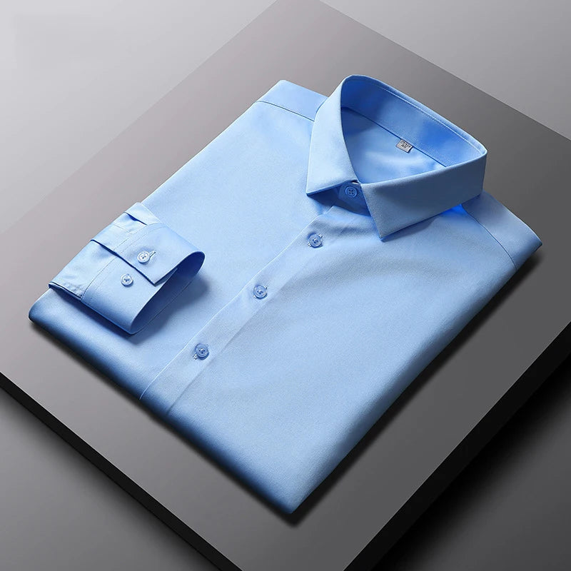 Chemise Homme Manches Longues Couleur Unie – Infroissable Anti-Plis Business Casual Élégante | Mode Homme Premium