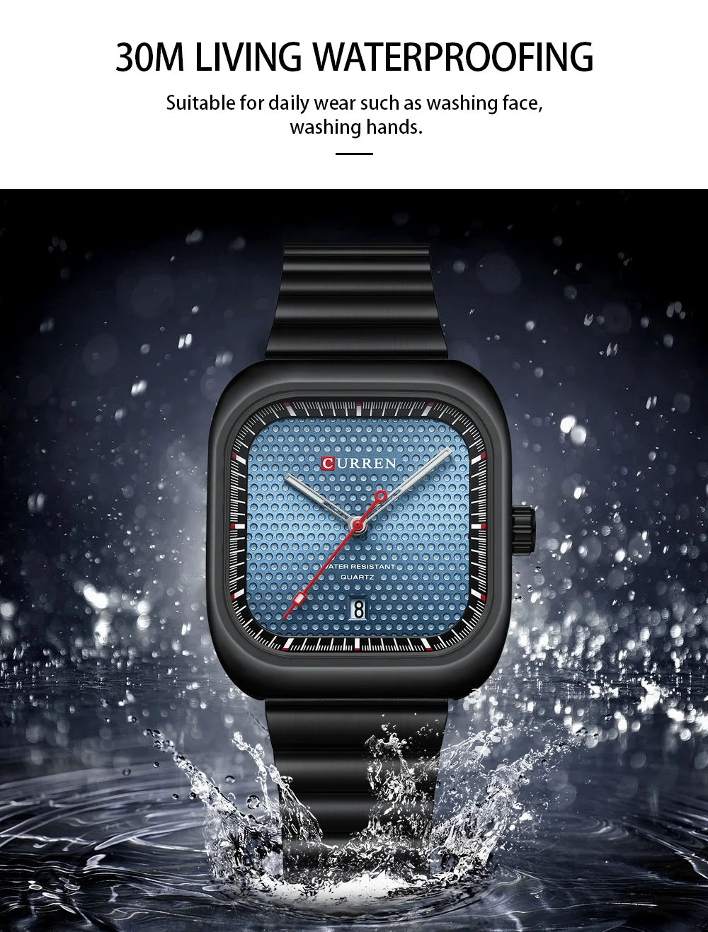 Herrenuhr CURREN Quadrat Business Quarz – Edelstahlarmband Automatische Datumsanzeige