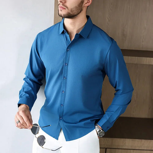 Chemise Homme Business Casual Manches Longues Couleur Unie Anti-Froissage – Confortable Toutes Saisons Polyvalente | Mode Homme Élégant