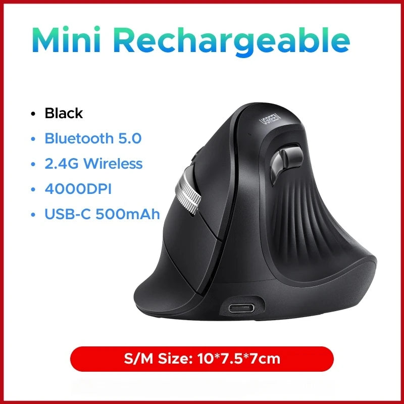 UGREEN Souris Verticale Ergonomique Sans Fil – Bluetooth 5.0 & 2.4G, 4000 DPI, 6 Boutons Silencieux | MacBook, PC & Tablette