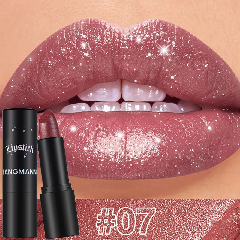 Rouge à Lèvres Métallique Nacré 7 Couleurs – Waterproof Longue Tenue | Diamant Brillant