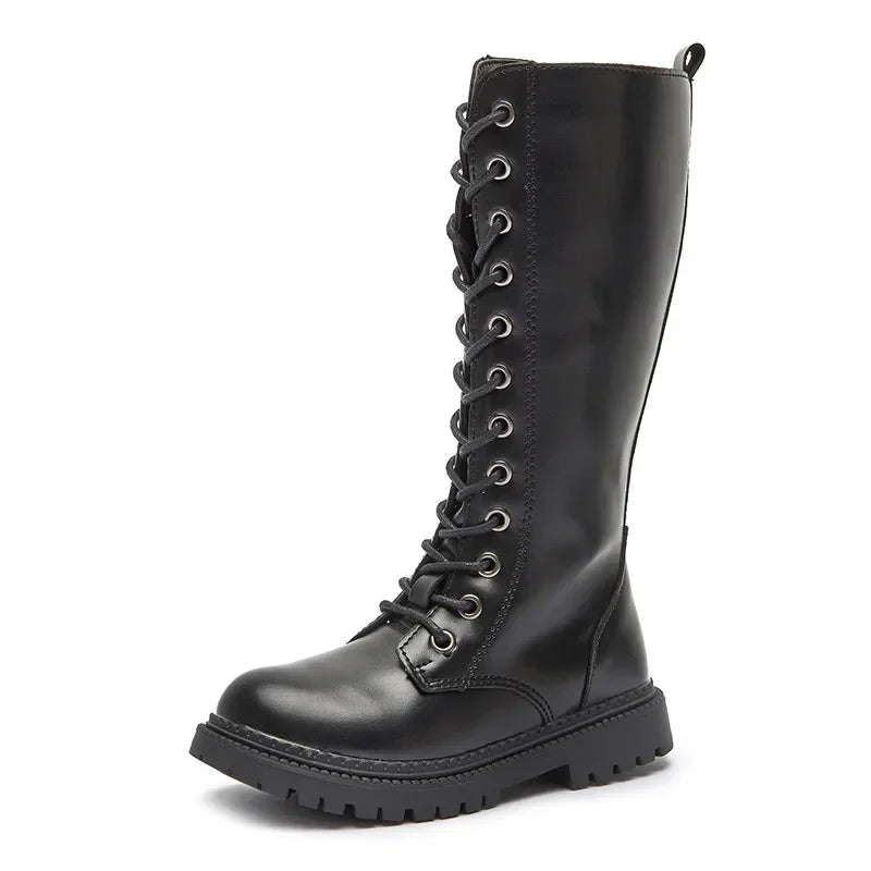 Bottes Hautes Fille Hiver Style Moto – Cuissardes Semelle Souple Plateforme Princesse Enfant