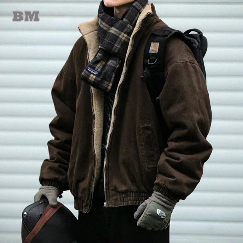 Vintage Japanische Herren Fleecejacke Winter Dick Loose – Koreanischer Streetwear-Paar-Trend Warm | Herren- & Damenmode