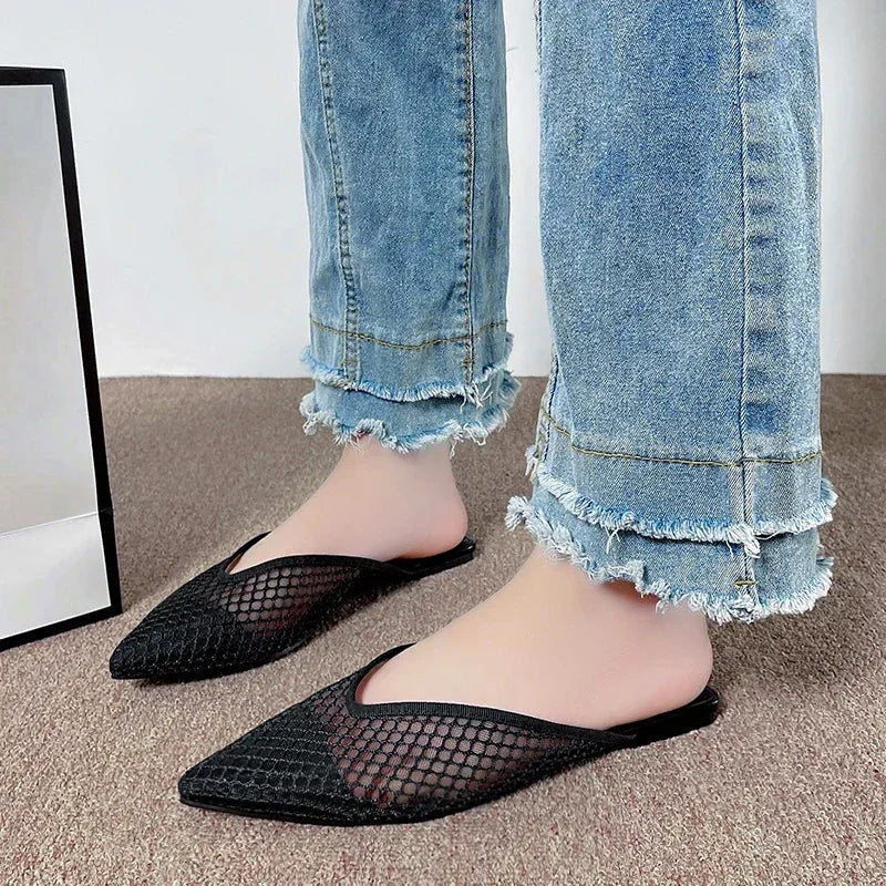 Mules Mesh Pointed Toe Slingback Femme 2025 – Respirantes Casual Slides Flip-flops Été