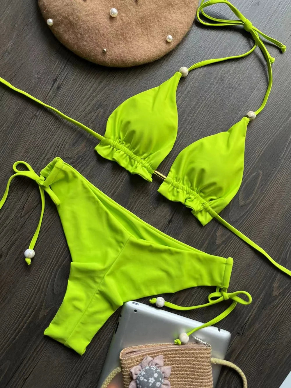 Bikini Femme Triangle Brésilien Push-Up – 13 Coloris | Maillot de Bain 2 Pièces Sexy Plage Été