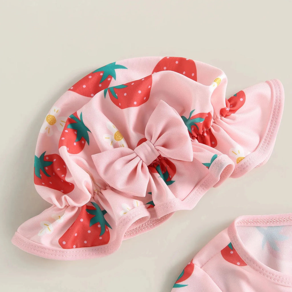 Maillot de Bain Bébé Fille Combinaison Zipper – Imprimé Flamant Rose Fleurs Manches Longues + Bandeau Été