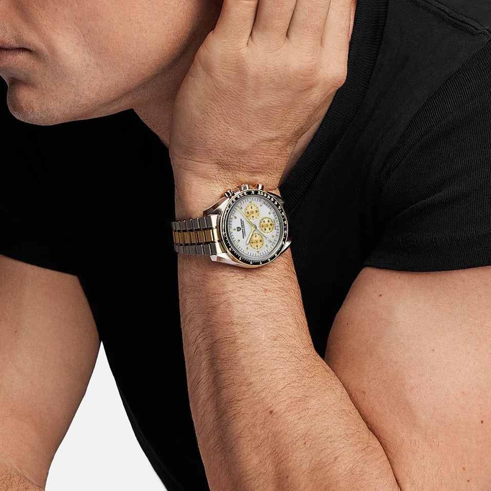 Montre Homme PAGANI DESIGN 2025 Lune Or Argent Quartz – Chronographe Saphir AR Date Auto