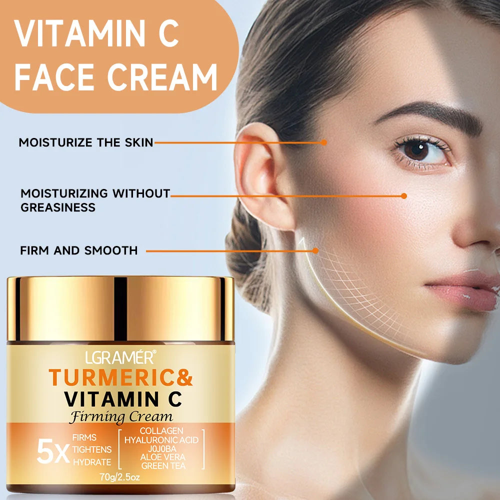 Crème Visage Curcuma & Vitamine C – Anti-Rides, Éclat & Raffermissante | Collagène & Soin Blanchissant