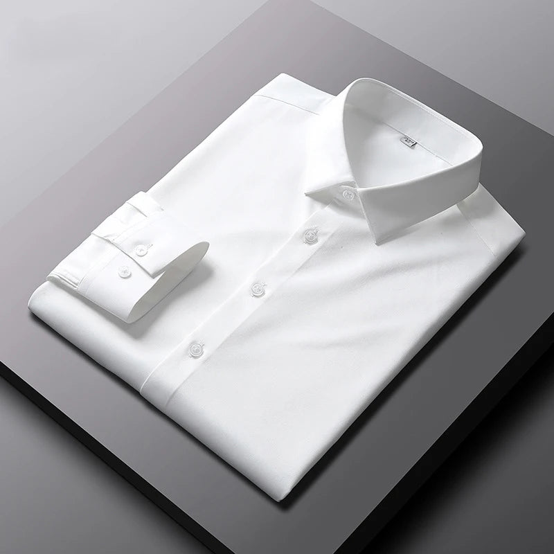 Chemise Homme Manches Longues Couleur Unie – Infroissable Anti-Plis Business Casual Élégante | Mode Homme Premium