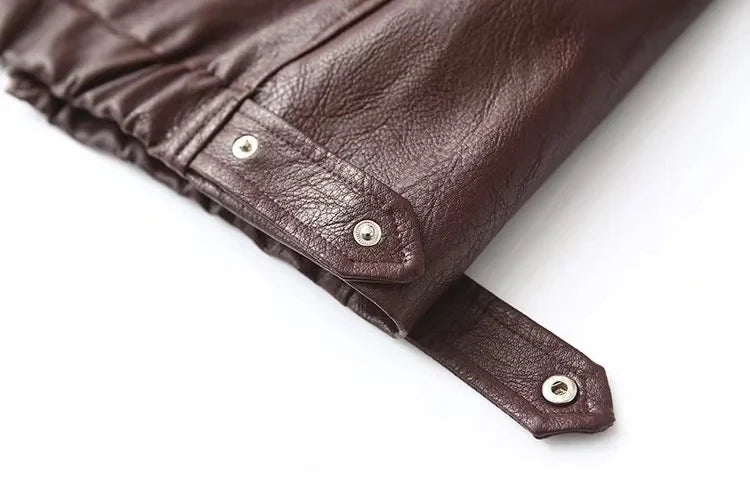 Veste En Cuir Streetwear Femme - Blouson Moto Casual Chic Noir & Rouge | Style Urbain