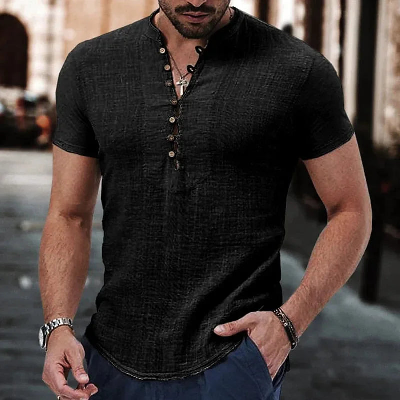 Chemise Homme Manches Courtes Lin Coton Boutons Casual Élégante Respirante Été Tendance – Chemise Lin Premium Confortable Polyvalente | Mode Homme Premium