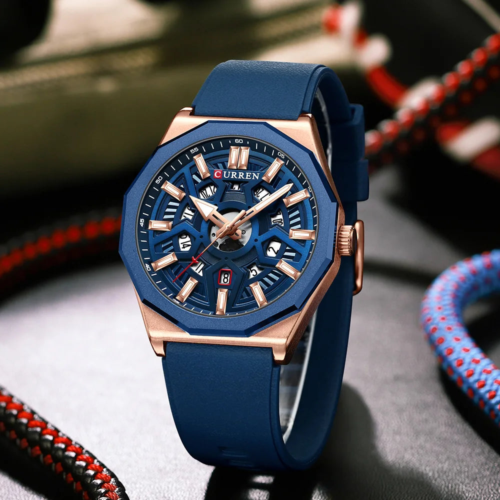 Montre Homme CURREN Design Créatif Quartz Silicone Lumineux Date – Fashion Sport Élégant