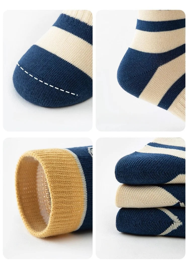 Lot 5 Paires Chaussettes Garçon Coton Rayures Motif Football – Chaussettes Enfant Printemps Automne 1-14 Ans
