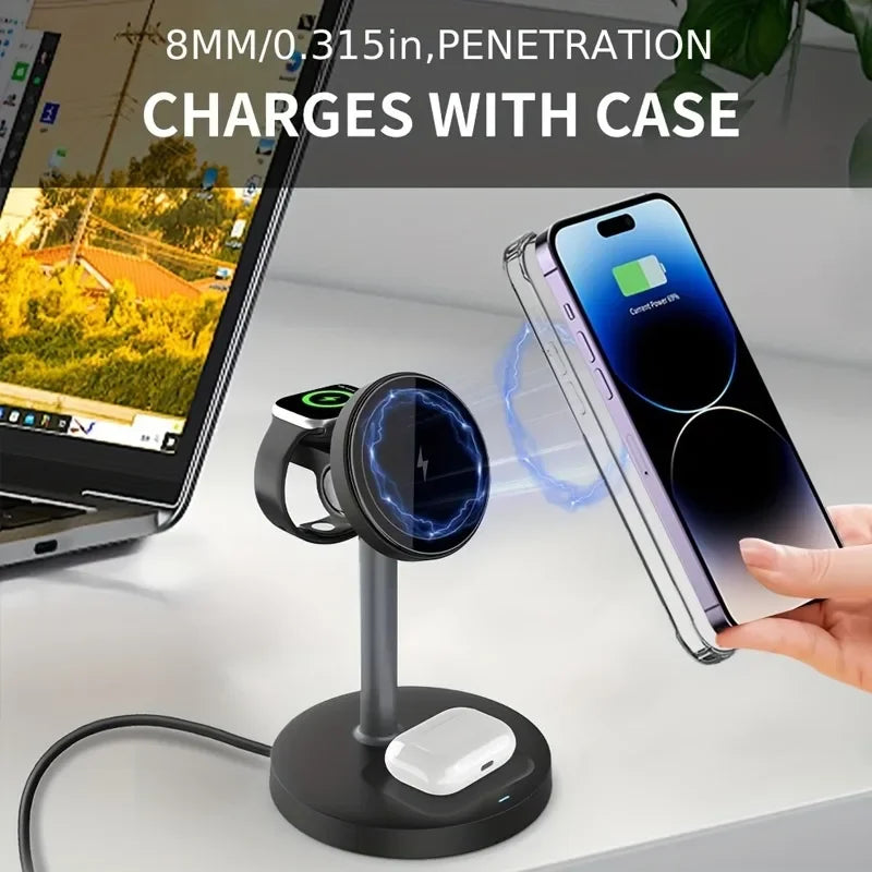 Chargeur 3-en-1 Magnétique Ajustable – iPhone 16-13 iWatch 10-8 AirPods Pro Charge Rapide