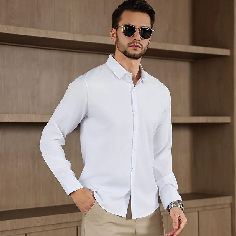 Herren Business Casual Hemd Langarm Einfarbig Bügelleicht – Bequem Ganzjährig Vielseitig | Elegante Herrenmode